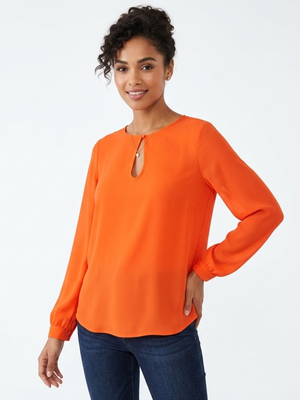 NEW! Three Eighty Two Keyhole Long-Sleeve Blouse Size S